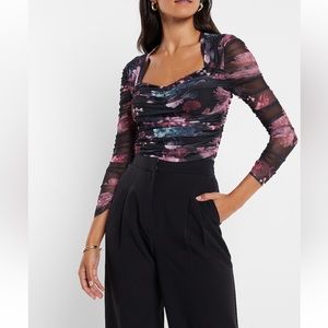 NWT Express Body Contour Floral Mesh Cropped Top w Removable Cups